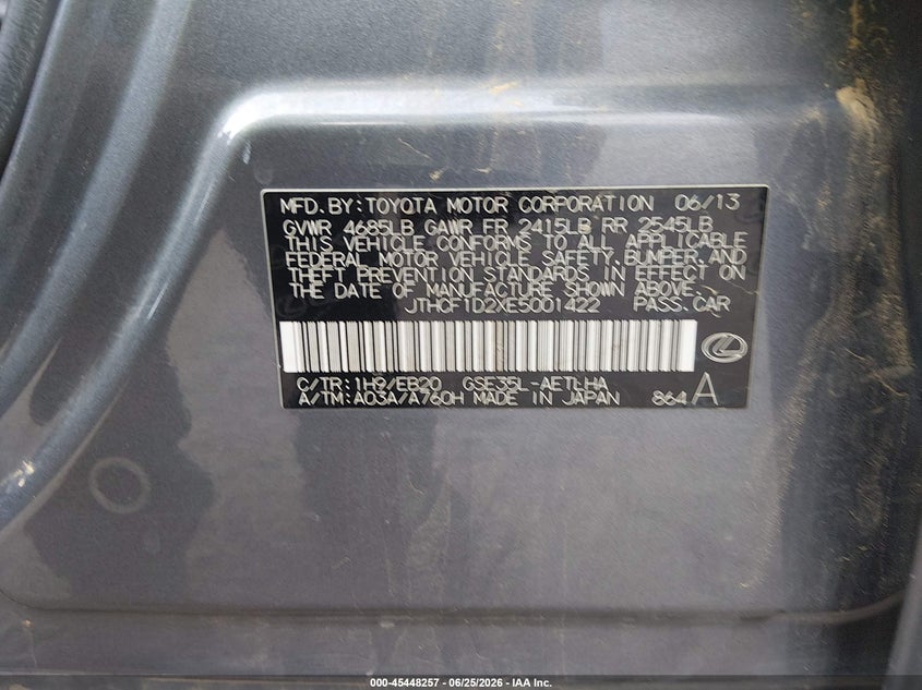 2014 Lexus Is VIN JTHCF1D2XE5001422 IAAI salvage auction — FRONT END, Salvage (New Mexico), sold $25 on 2026-07-29 (photo 9)