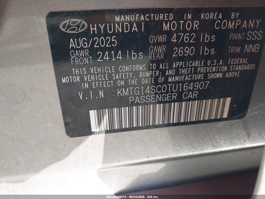 2026 Genesis G70 VIN KMTG14SC0TU164907 IAAI salvage auction — FRONT END, Enterprise Vehicles Clear Only (North Carolina), sold $8,025 on 2026-07-29 (photo 9)