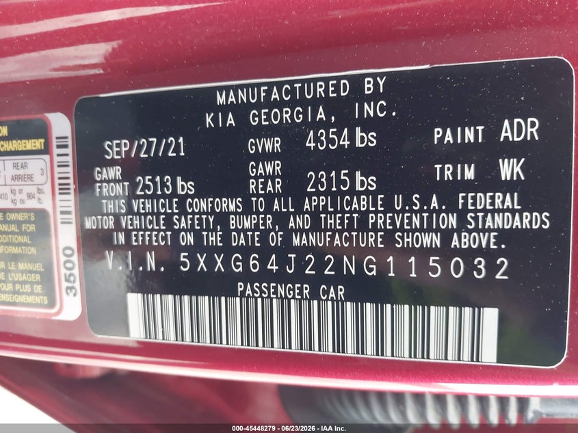 2022 Kia K5 VIN 5XXG64J22NG115032 IAAI salvage auction — RIGHT SIDE, Salvage Title, sold $4,200 on 2026-07-29 (photo 9)