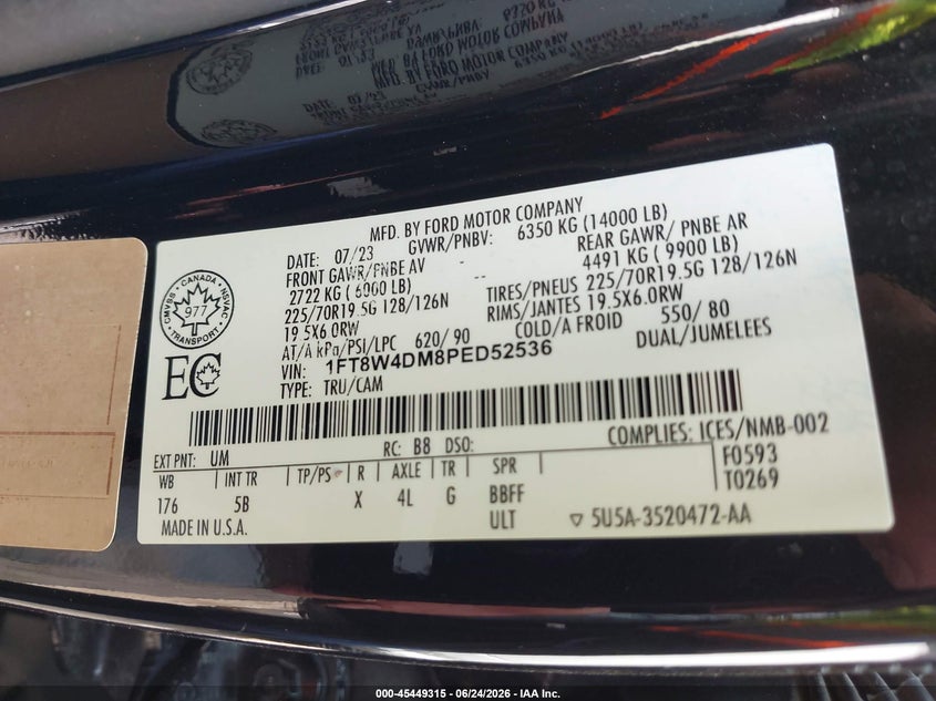 2023 Ford F450 VIN 1FT8W4DM8PED52536 IAAI salvage auction — FRONT END, Salvage Title, sold $26,700 on 2026-10-04 (photo 9)