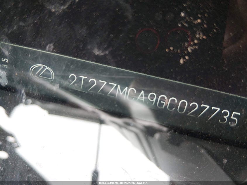2016 Lexus Rx VIN 2T2ZZMCA9GC027735 IAAI salvage auction — FRONT END, Salvage (Texas), sold $8,100 on 2026-07-28 (photo 9)
