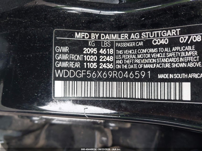 2009 Mercedes-benz C-klasse VIN WDDGF56X69R046591 IAAI salvage auction — FRONT END, Salvage (Idaho), sold $25 on 2026-07-22 (photo 9)