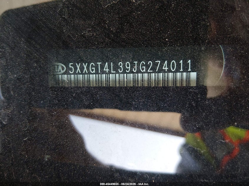 2018 Kia Optima VIN 5XXGT4L39JG274011 IAAI salvage auction — NORMAL WEAR, Original (Texas), sold $25 on 2026-07-29 (photo 9)