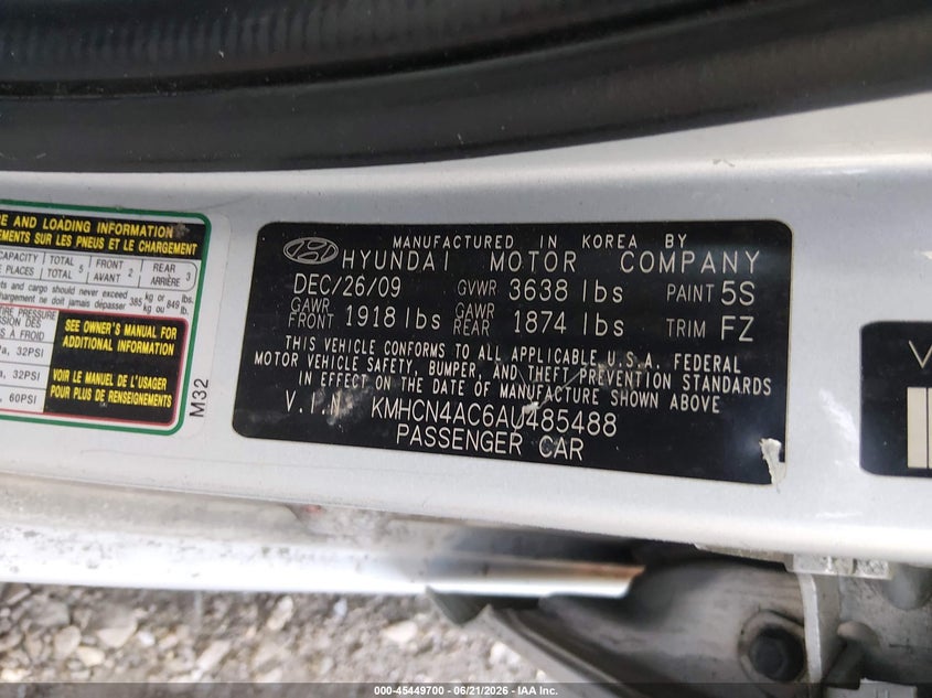2010 Hyundai Accent VIN KMHCN4AC6AU485488 IAAI salvage auction — RIGHT SIDE, Bill Of Sale (New York), sold $425 on 2026-07-14 (photo 9)