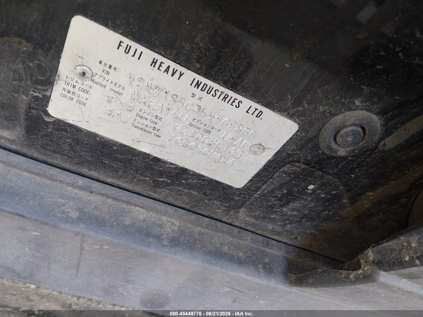 2006 Subaru B9 tribeca VIN 4S4WX85C364405855 IAAI salvage auction — SIDE, Bill Of Sale (New York), sold $450 on 2026-07-07 (photo 9)