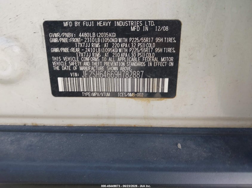 2009 Subaru Forester VIN JF2SH64669H782887 IAAI salvage auction — NORMAL WEAR, Clear-Dealer Only (North Carolina), sold $250 on 2026-07-28 (photo 9)