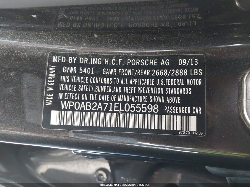 2014 Porsche Panamera VIN WP0AB2A71EL055598 IAAI salvage auction — FRONT END, Salvage (California), sold $6,000 on 2026-08-02 (photo 9)