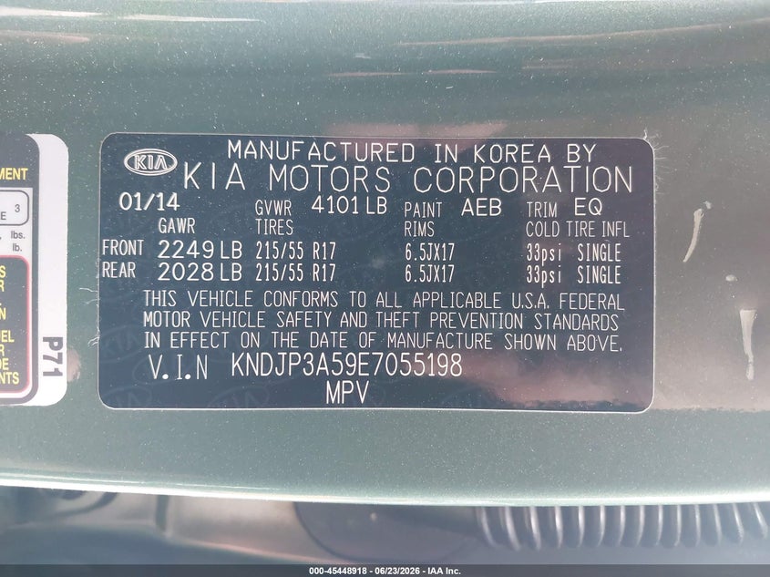 2014 Kia Soul VIN KNDJP3A59E7055198 IAAI salvage auction — REAR END, Salvage (Hawaii), sold $975 on 2026-07-21 (photo 9)