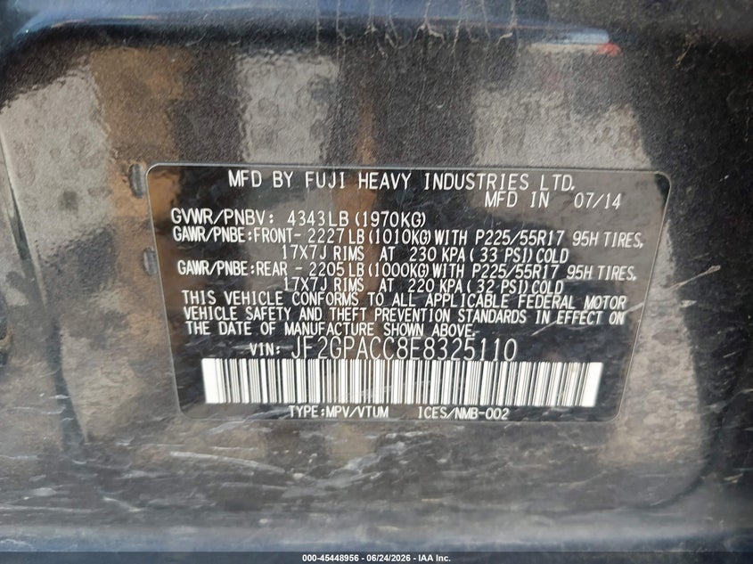 2014 Subaru Xv VIN JF2GPACC8E8325110 IAAI salvage auction — FRONT END, Salvage (Montana), sold $25 on 2026-08-02 (photo 9)