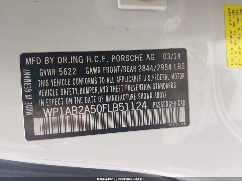 2015 Porsche Macan VIN WP1AB2A50FLB51124 IAAI salvage auction — WATER/FLOOD, Salvage Title, sold $4,500 on 2026-08-11 (photo 9)
