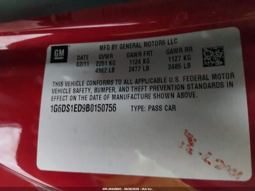 2011 Cadillac Cts VIN 1G6DS1ED9B0150756 IAAI salvage auction — FRONT END, Salvage (New Mexico), sold $25 on 2026-07-27 (photo 9)