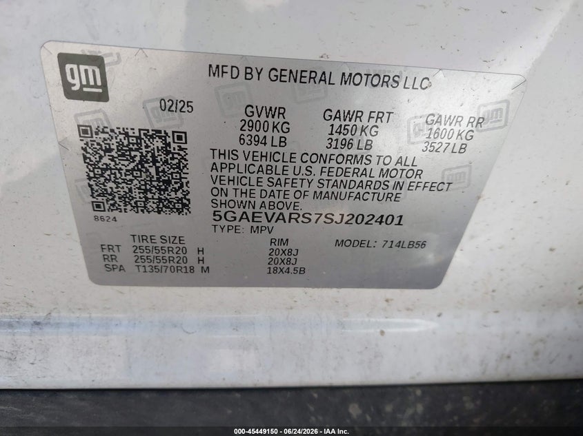 2025 Buick Enclave VIN 5GAEVARS7SJ202401 IAAI salvage auction — LEFT FRONT, Enterprise Vehicles Clear Only (New Jersey), sold $22,400 on 2026-07-29 (photo 9)