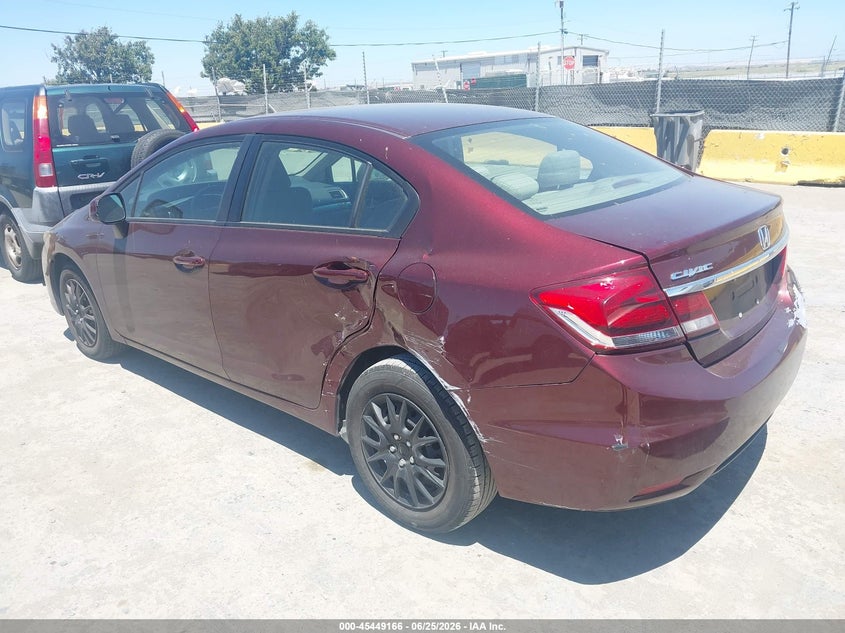 2013 Honda Civic VIN 19XFB2F56DE290776 IAAI salvage auction — NORMAL WEAR, Clear - Dealer Only (California), sold $2,250 on 2026-07-09 (photo 3)