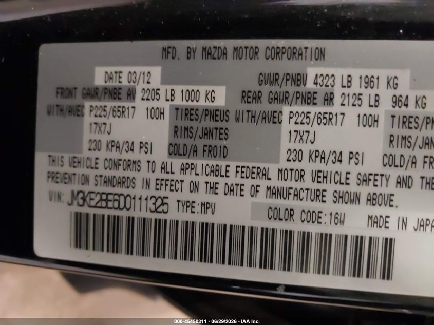 2013 Mazda Cx-5 VIN JM3KE2BE6D0111325 IAAI salvage auction — NORMAL WEAR, Clear (Minnesota), sold $625 on 2026-07-15 (photo 9)