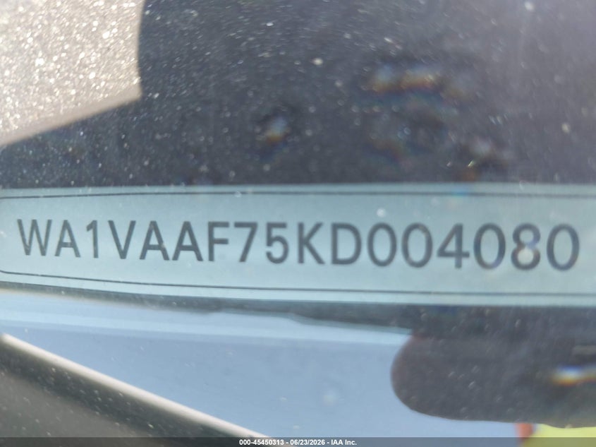 2019 Audi Q7 VIN WA1VAAF75KD004080 IAAI salvage auction — BIOHAZARD/CHEMICAL, Salvage Title, sold $1,650 on 2026-07-21 (photo 9)