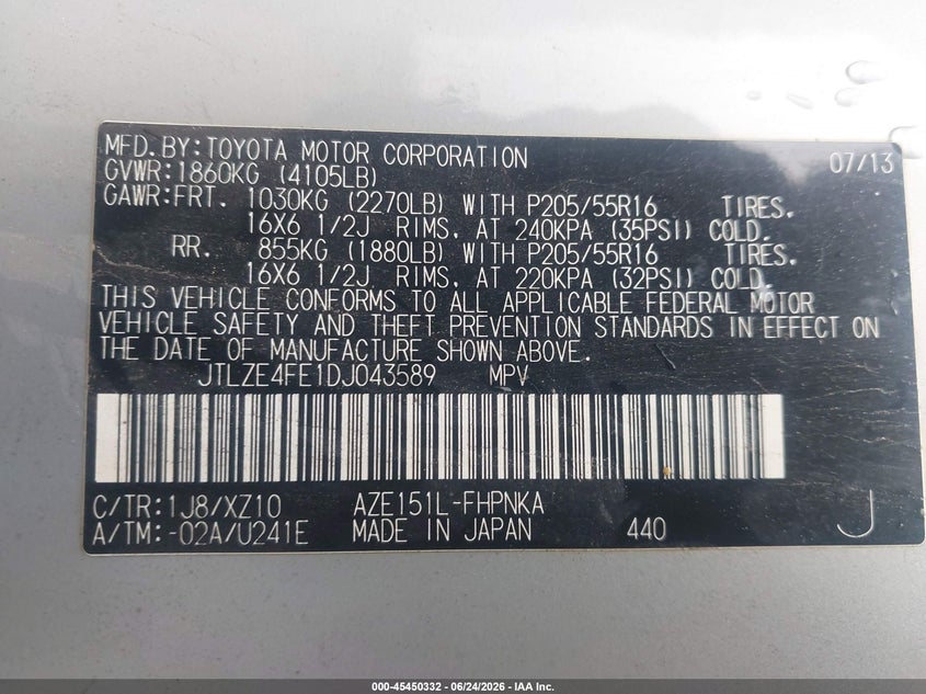 2013 Scion Xb VIN JTLZE4FE1DJ043589 IAAI salvage auction — NORMAL WEAR, Clear - Dealer Only (California), sold $425 on 2026-07-27 (photo 9)