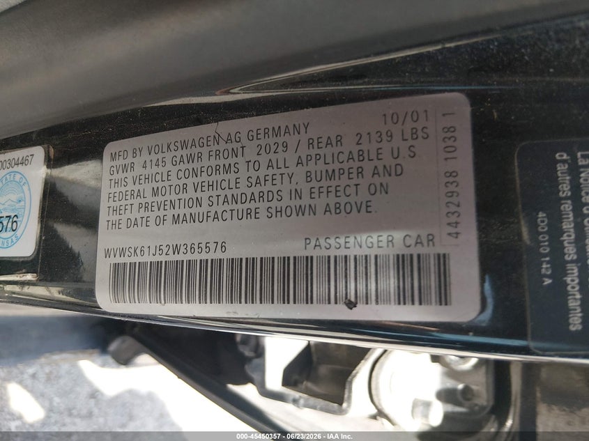 2002 Volkswagen Jetta VIN WVWSK61J52W365576 IAAI salvage auction — NORMAL WEAR, Clear (Missouri), sold $450 on 2026-07-09 (photo 9)