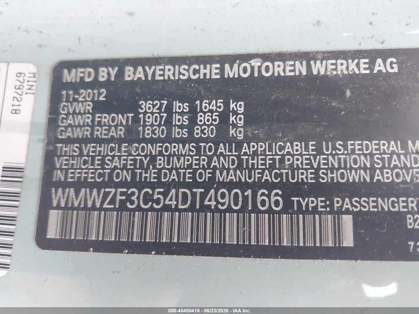 2013 Mini Clubman VIN WMWZF3C54DT490166 IAAI salvage auction — FRONT END, Clear (Virginia), sold $850 on 2026-07-30 (photo 9)