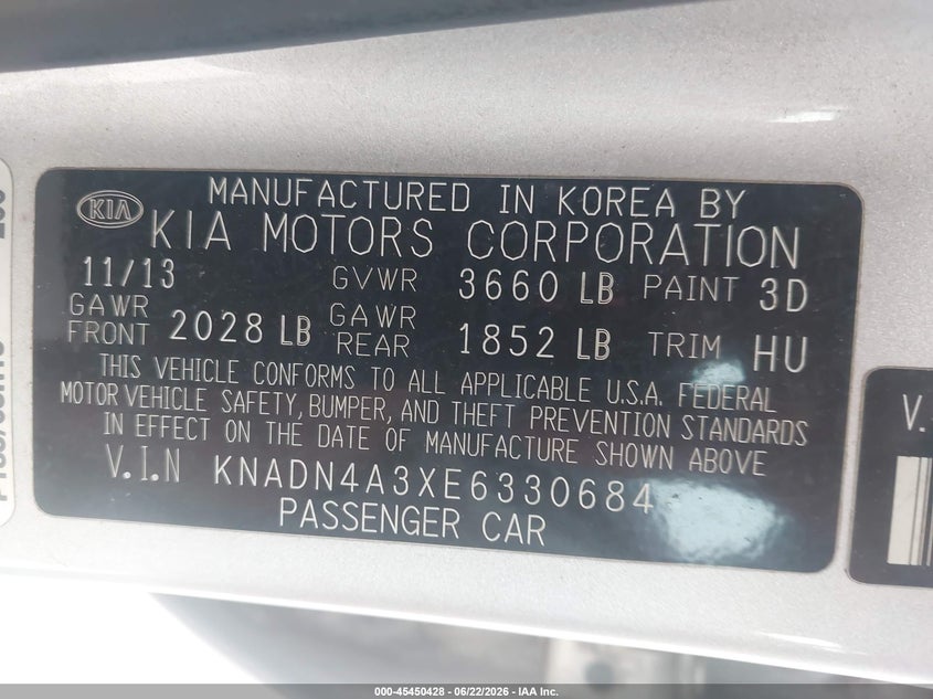 2014 Kia Rio VIN KNADN4A3XE6330684 IAAI salvage auction — NORMAL WEAR, Clear (Missouri), sold $275 on 2026-07-28 (photo 9)