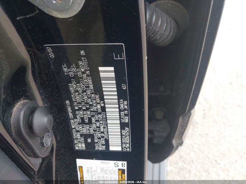2007 Toyota Land cruiser VIN JTEHT05J772111473 IAAI salvage auction — NORMAL WEAR, Clear (Pennsylvania), sold $7,550 on 2026-07-24 (photo 9)
