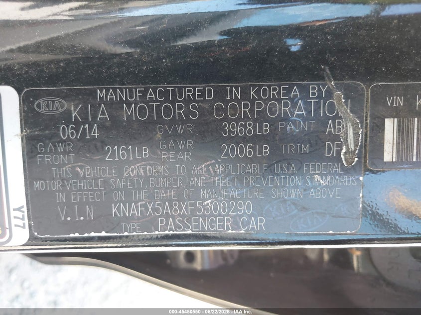 2015 Kia Forte VIN KNAFX5A8XF5300290 IAAI salvage auction — NORMAL WEAR, Clear (Washington), sold $450 on 2026-07-22 (photo 9)