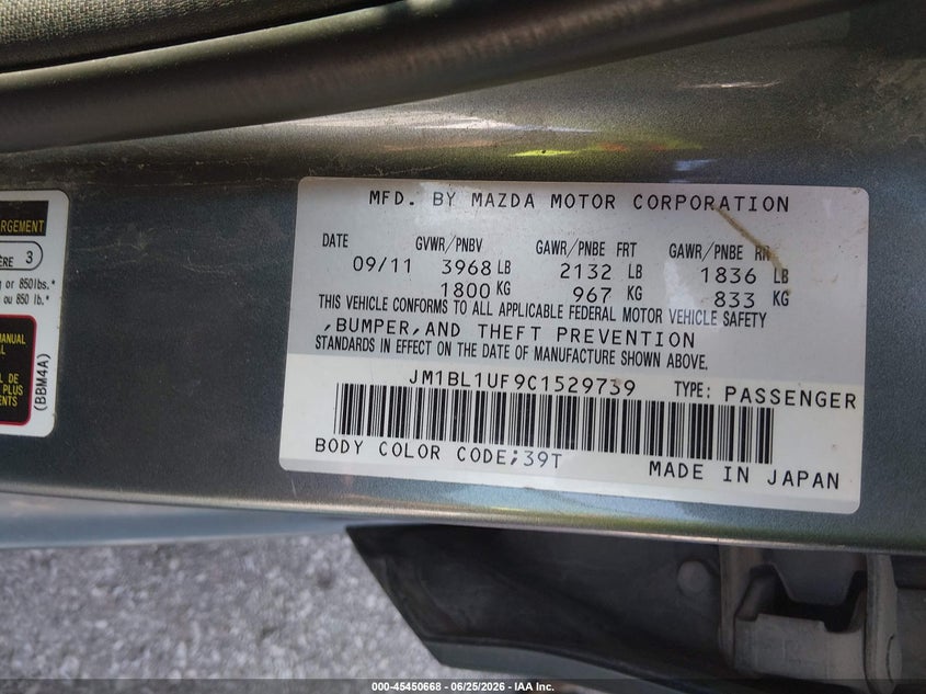 2012 Mazda 3 VIN JM1BL1UF9C1529739 IAAI salvage auction — RIGHT FRONT, Salvage (Missouri), sold $25 on 2026-07-30 (photo 9)