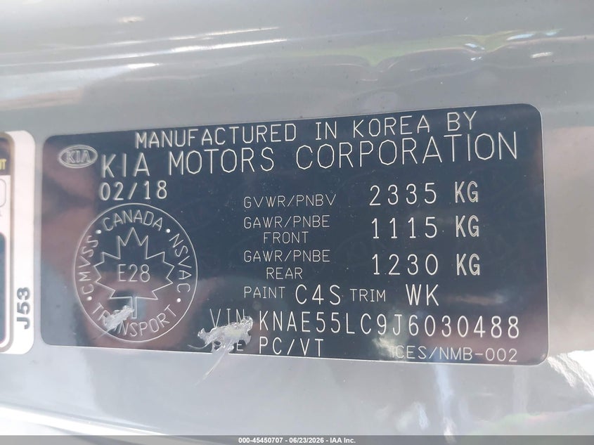 2018 Kia Stinger VIN KNAE55LC9J6030488 IAAI salvage auction — FRONT END, Salvage Title, sold $4,300 on 2026-07-29 (photo 9)