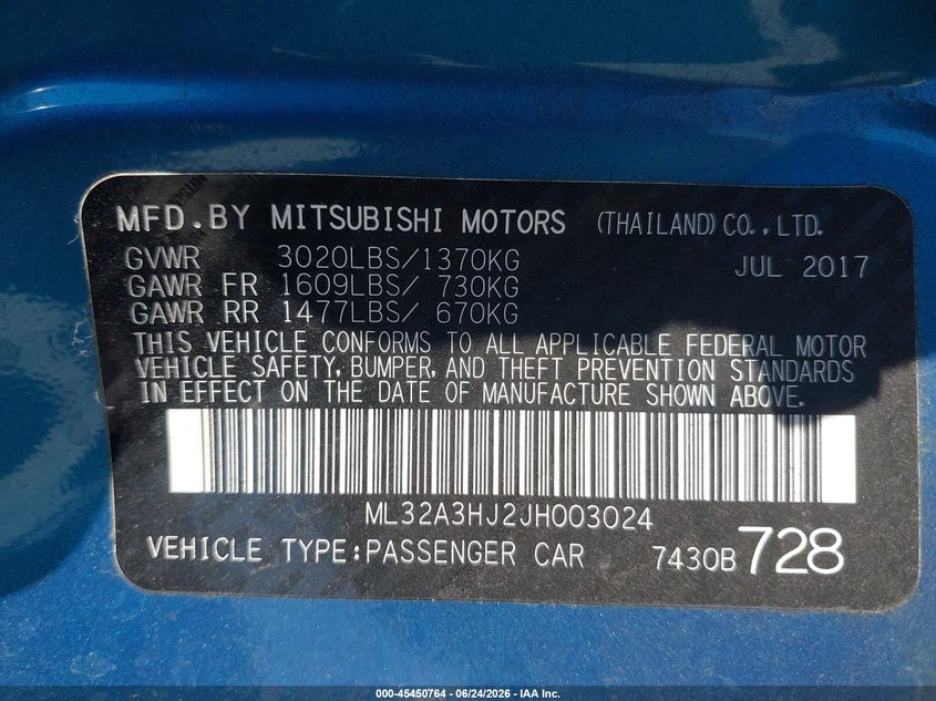 2018 Mitsubishi Mirage VIN ML32A3HJ2JH003024 IAAI salvage auction — SIDE, Salvage Title, sold $875 on 2026-07-13 (photo 9)