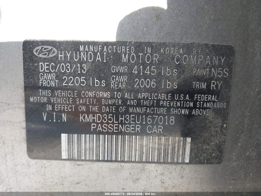 2014 Hyundai Elantra VIN KMHD35LH3EU167018 IAAI salvage auction — NORMAL WEAR, Clear (Montana), sold $550 on 2026-07-29 (photo 9)