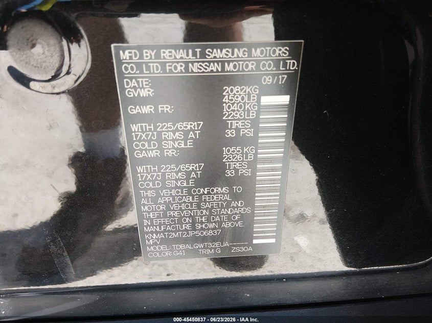 2018 Nissan Rogue VIN KNMAT2MT2JP506837 IAAI salvage auction — FRONT END, Salvage (Georgia), sold $1,050 on 2026-07-23 (photo 9)