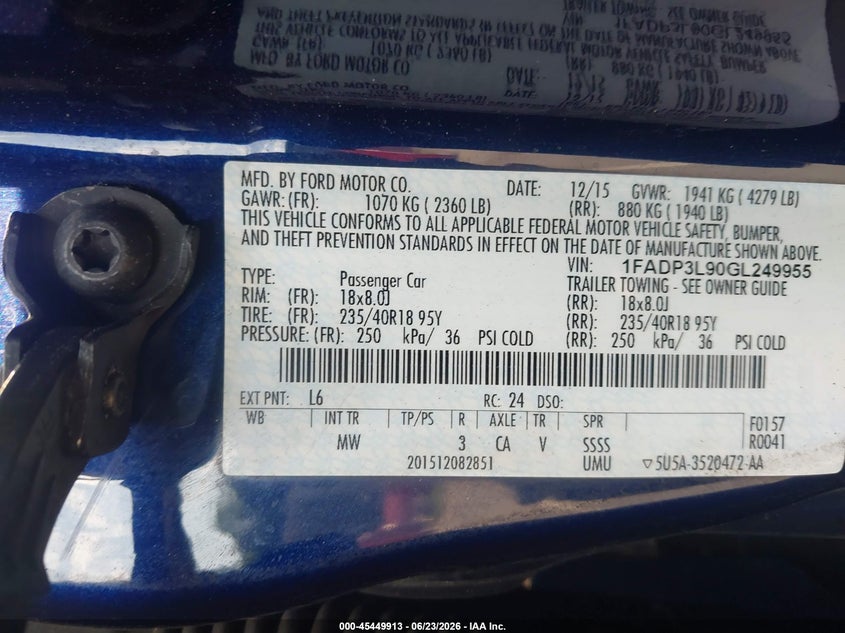 2016 Ford Focus st VIN 1FADP3L90GL249955 IAAI salvage auction — NORMAL WEAR, Clear (North Carolina), sold $1,250 on 2026-07-08 (photo 9)