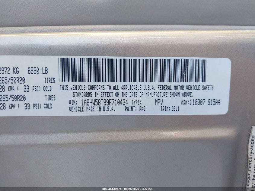 2009 Chrysler Aspen VIN 1A8HW58T99F710434 IAAI salvage auction — NORMAL WEAR, Clear - Dealer Only (California), sold $650 on 2026-07-15 (photo 9)