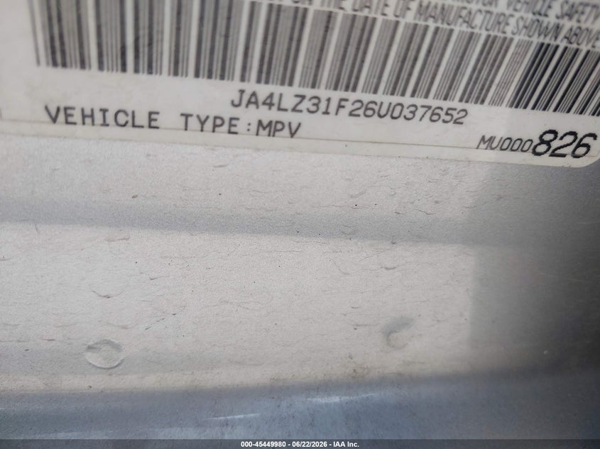 2006 Mitsubishi Outlander VIN JA4LZ31F26U037652 IAAI salvage auction — NORMAL WEAR, Original (Texas), sold $275 on 2026-07-27 (photo 9)