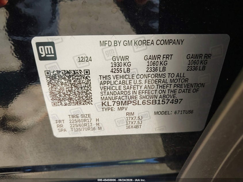 2025 Chevrolet Trailblazer VIN KL79MPSL6SB157497 IAAI salvage auction — FRONT END, Salvage Title, sold $4,650 on 2026-07-23 (photo 9)