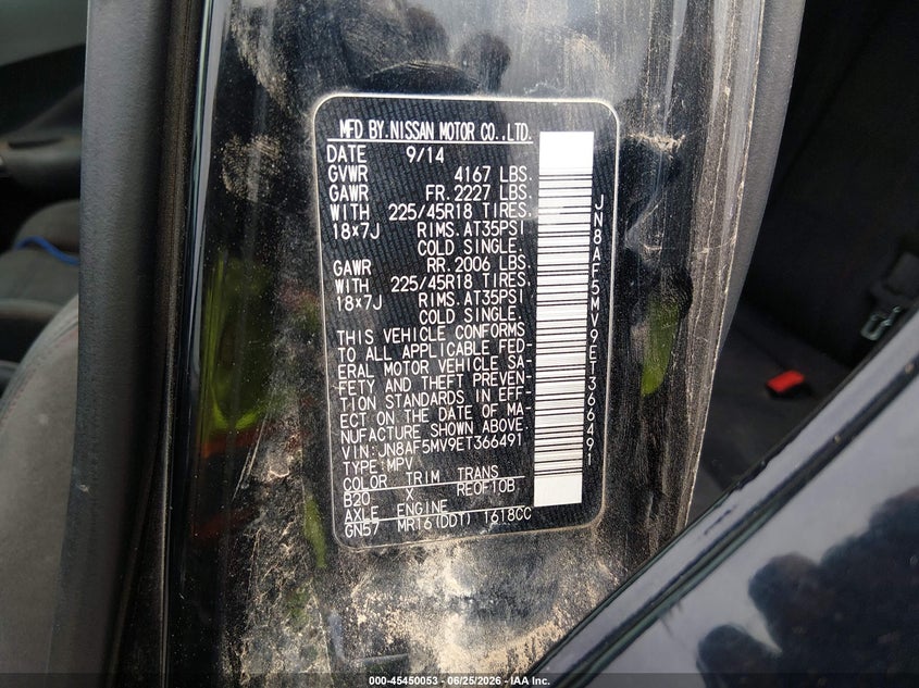 2014 Nissan Juke VIN JN8AF5MV9ET366491 IAAI salvage auction — NORMAL WEAR, Clear (New Mexico), sold $800 on 2026-07-22 (photo 9)