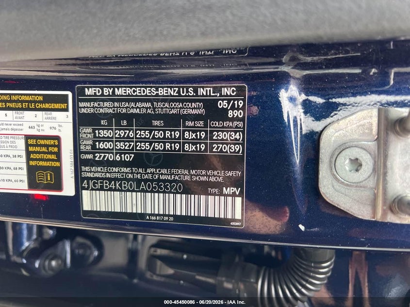 2020 Mercedes-benz Gle VIN 4JGFB4KB0LA053320 IAAI salvage auction — NORMAL WEAR, Clear (Connecticut), sold $25,000 on 2026-07-24 (photo 9)