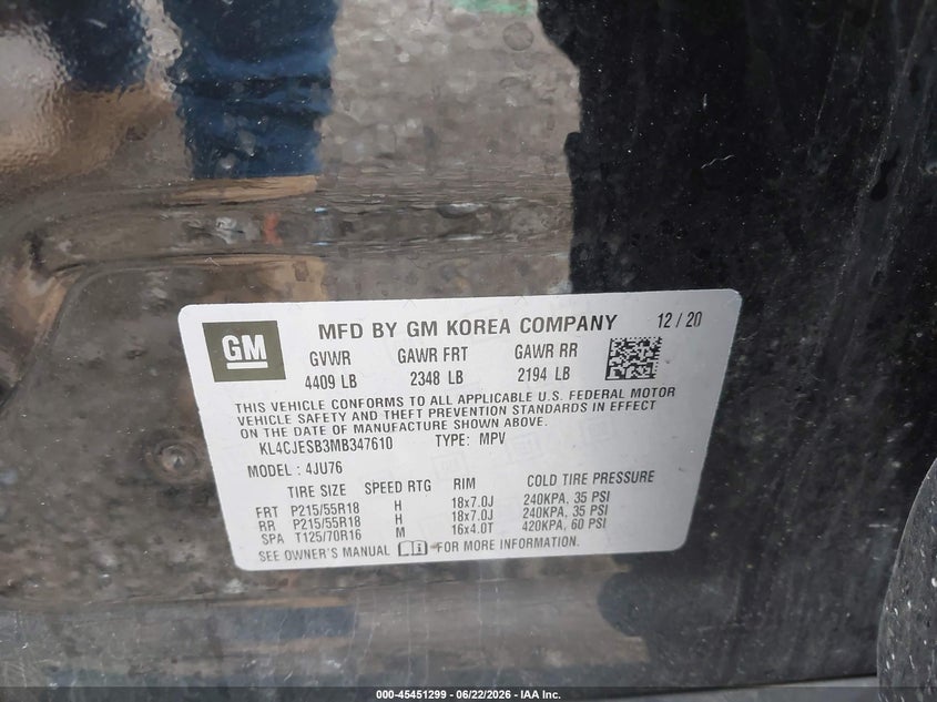 2021 Buick Encore VIN KL4CJESB3MB347610 IAAI salvage auction — LEFT FRONT, Salvage Title, sold $1,600 on 2026-07-21 (photo 9)