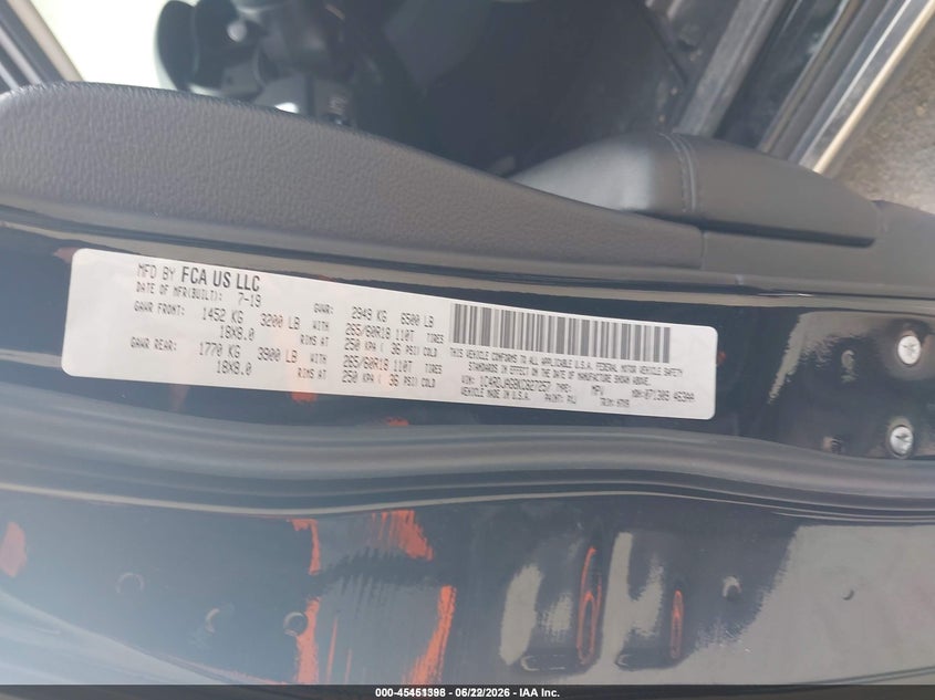 2019 Dodge Durango VIN 1C4RDJAG8KC827257 IAAI salvage auction — NORMAL WEAR, Sf97 (New Hampshire), sold $1,150 on 2026-07-23 (photo 9)
