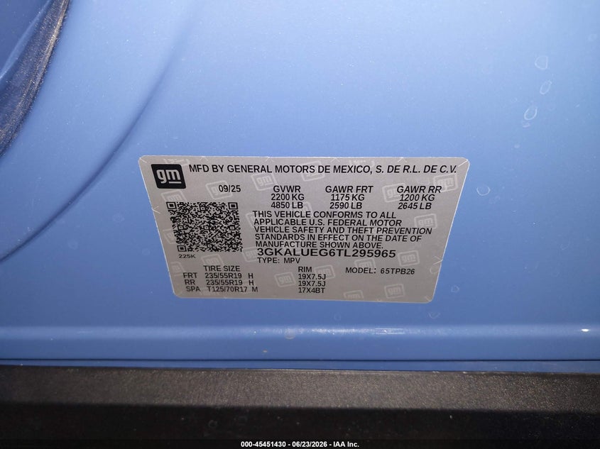 2026 Gmc Terrain VIN 3GKALUEG6TL295965 IAAI salvage auction — REAR END, Salvage Title, sold $12,700 on 2026-07-30 (photo 9)