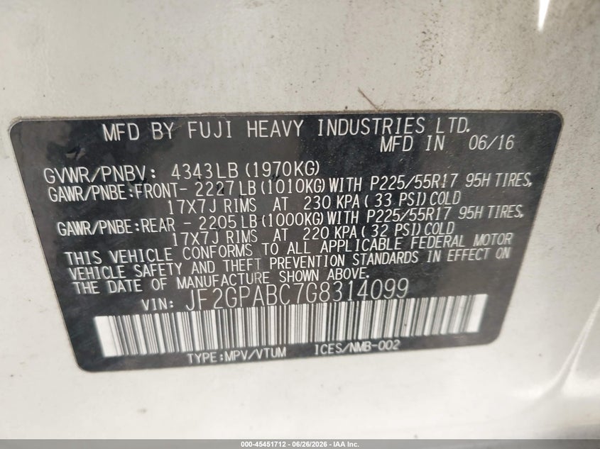 2016 Subaru Xv VIN JF2GPABC7G8314099 IAAI salvage auction — SIDE, Salvage Title, sold $25 on 2026-07-22 (photo 9)