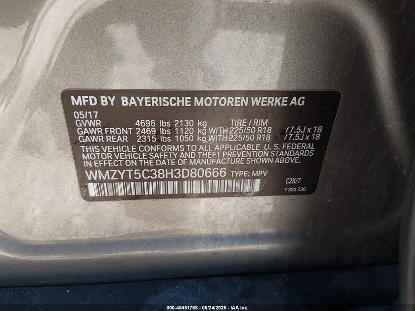2017 Mini Countryman VIN WMZYT5C38H3D80666 IAAI salvage auction — FRONT END, Salvage (Ohio), sold $3,850 on 2026-07-09 (photo 9)