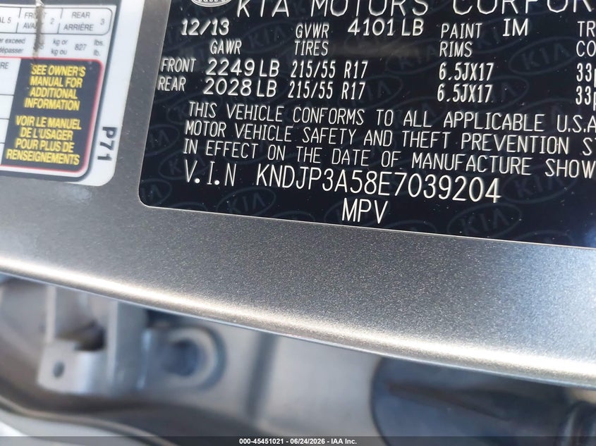 2014 Kia Soul VIN KNDJP3A58E7039204 IAAI salvage auction — NORMAL WEAR, Salvage Rebuilt (North Carolina), sold $850 on 2026-07-14 (photo 9)