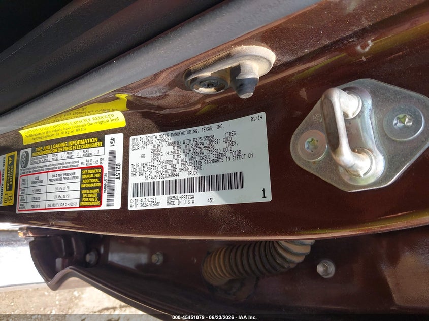 2014 Toyota Tundra VIN 5TFAW5F10EX360044 IAAI salvage auction — NORMAL WEAR, Original (Texas), sold $10,250 on 2026-07-13 (photo 9)