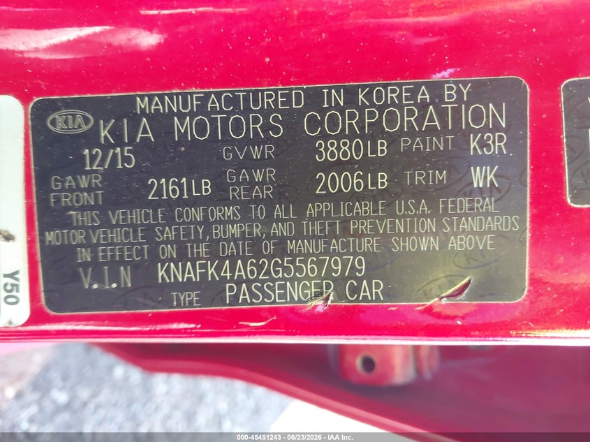 2016 Kia Forte VIN KNAFK4A62G5567979 IAAI salvage auction — FRONT END, Salvage (Ohio), sold $400 on 2026-07-30 (photo 9)