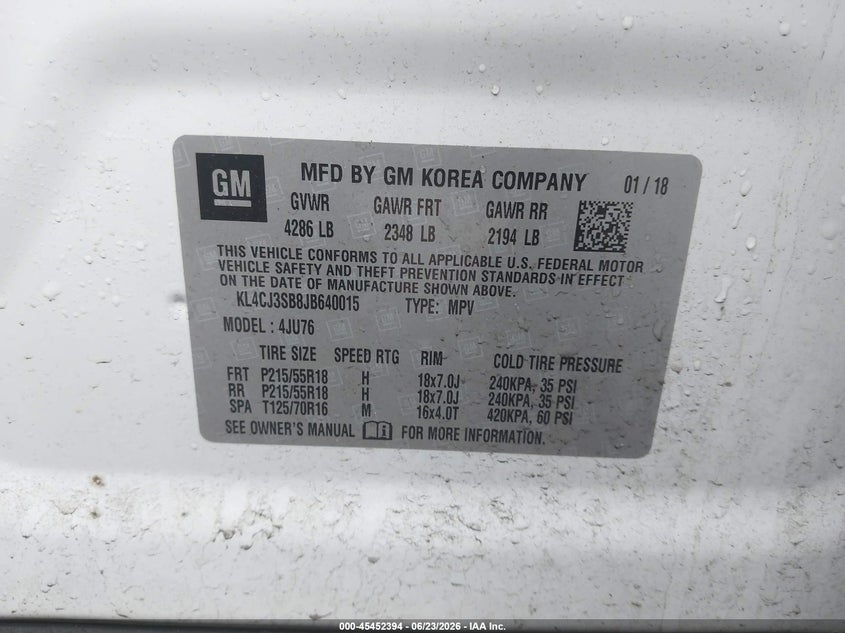 2018 Buick Encore VIN KL4CJ3SB8JB640015 IAAI salvage auction — FRONT END, Salvage (Rhode Island), sold $250 on 2026-07-28 (photo 9)