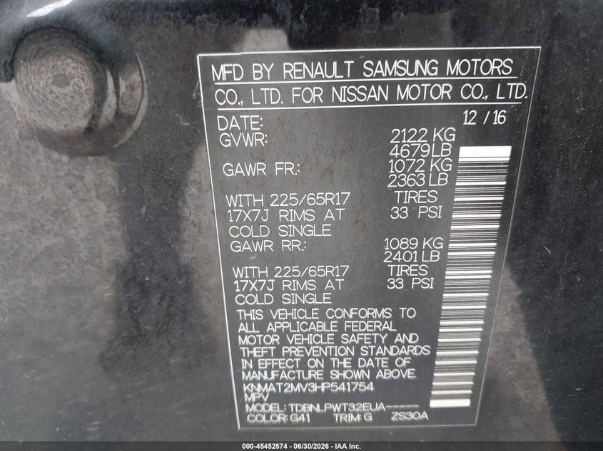 2017 Nissan Rogue VIN KNMAT2MV3HP541754 IAAI salvage auction — FRONT END, Clear (Wisconsin), sold $2,875 on 2026-07-07 (photo 9)