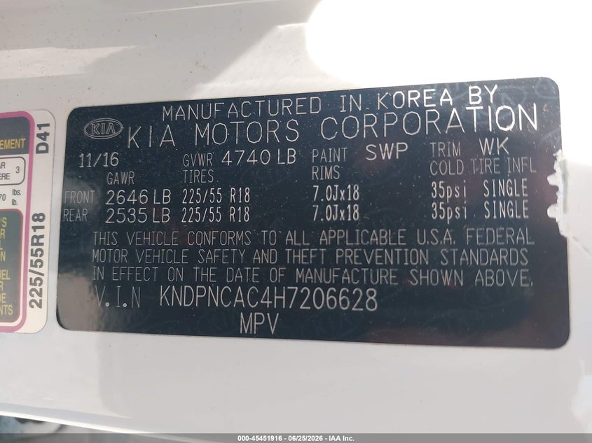 2017 Kia Sportage VIN KNDPNCAC4H7206628 IAAI salvage auction — SIDE, Salvage (Pennsylvania), sold $3,550 on 2026-07-17 (photo 9)