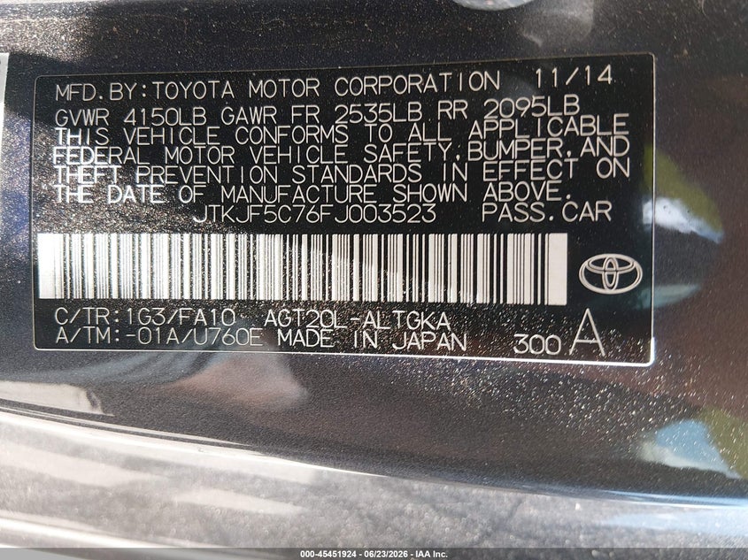 2015 Scion Tc VIN JTKJF5C76FJ003523 IAAI salvage auction — FRONT END, Salvage Title, sold $225 on 2026-07-27 (photo 9)