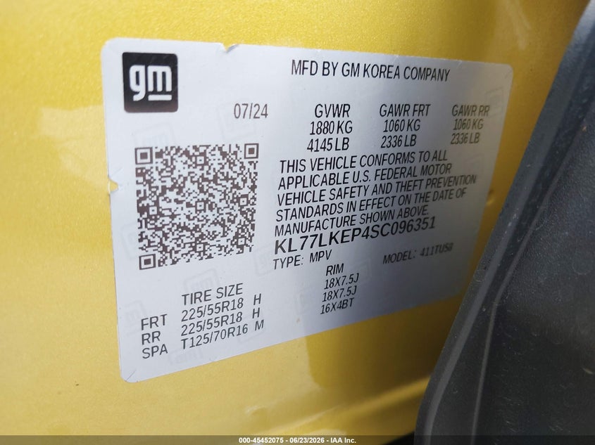 2025 Chevrolet Trax VIN KL77LKEP4SC096351 IAAI salvage auction — REAR END, Salvage Title, sold $3,750 on 2026-07-29 (photo 9)