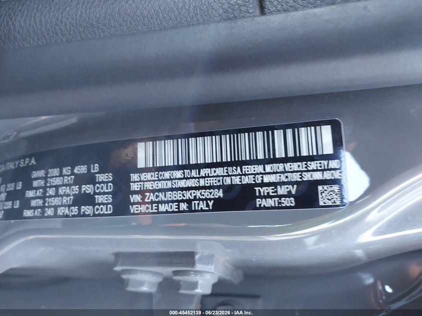 2019 Jeep Renegade VIN ZACNJBBB3KPK56284 IAAI salvage auction — FRONT END, Clear (Michigan), sold $2,500 on 2026-08-10 (photo 9)